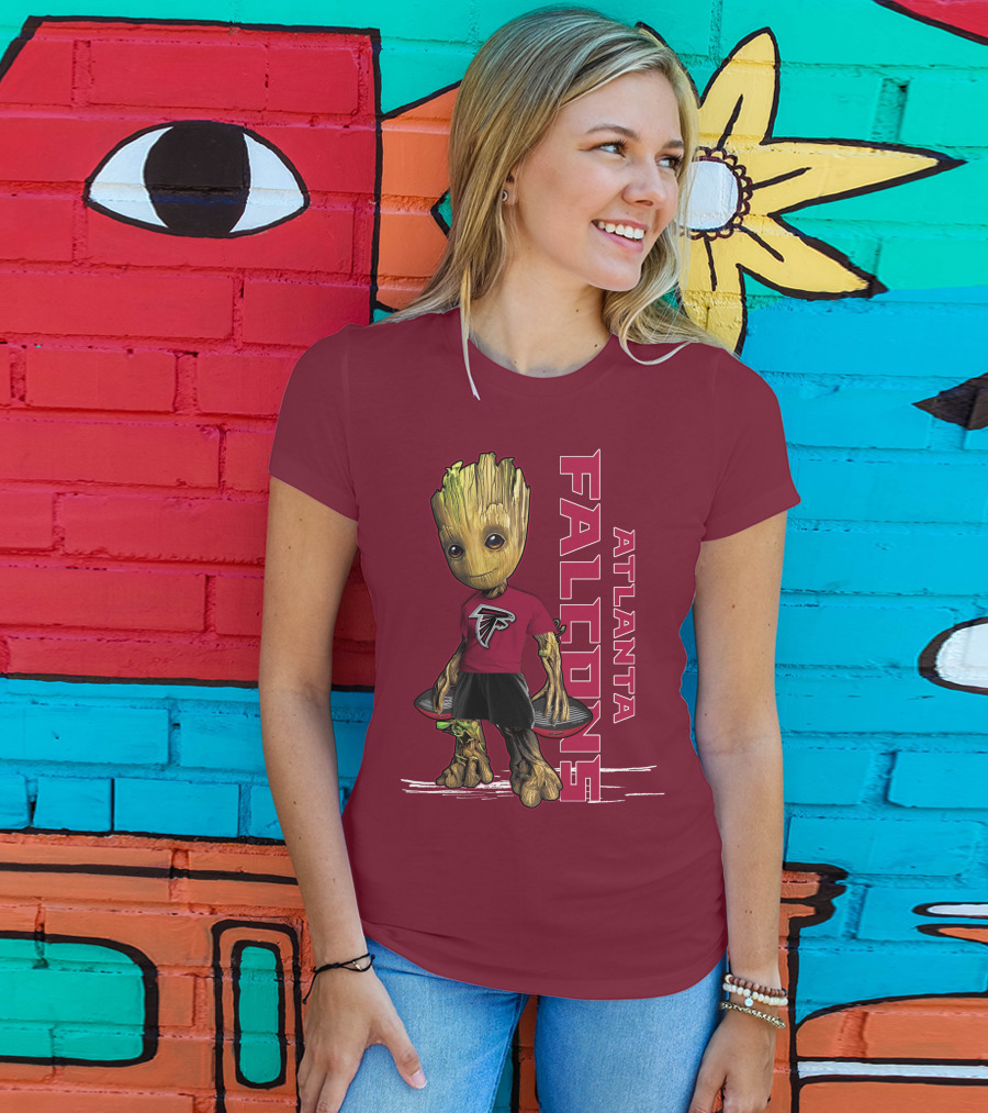 Groot Atlanta Falcons Fan Character Holding Atlanta Falcons T-Shirt