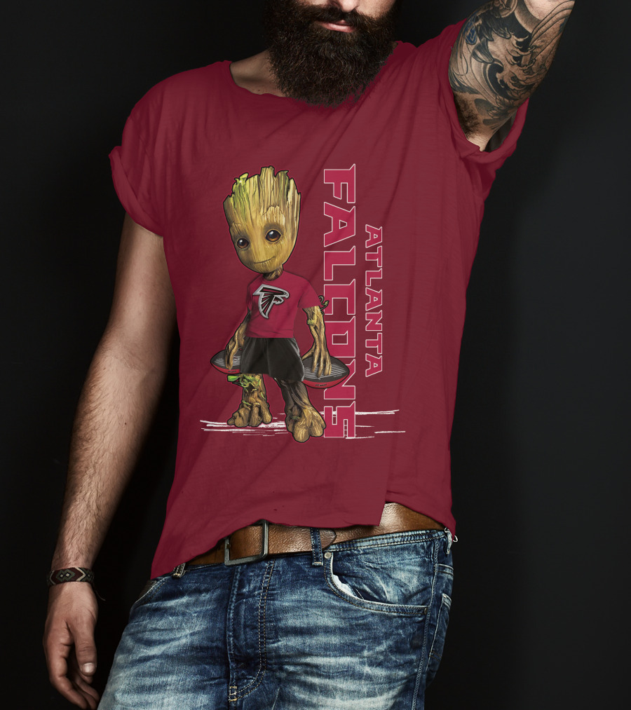 Groot Atlanta Falcons Fan Character Holding Atlanta Falcons T-Shirt