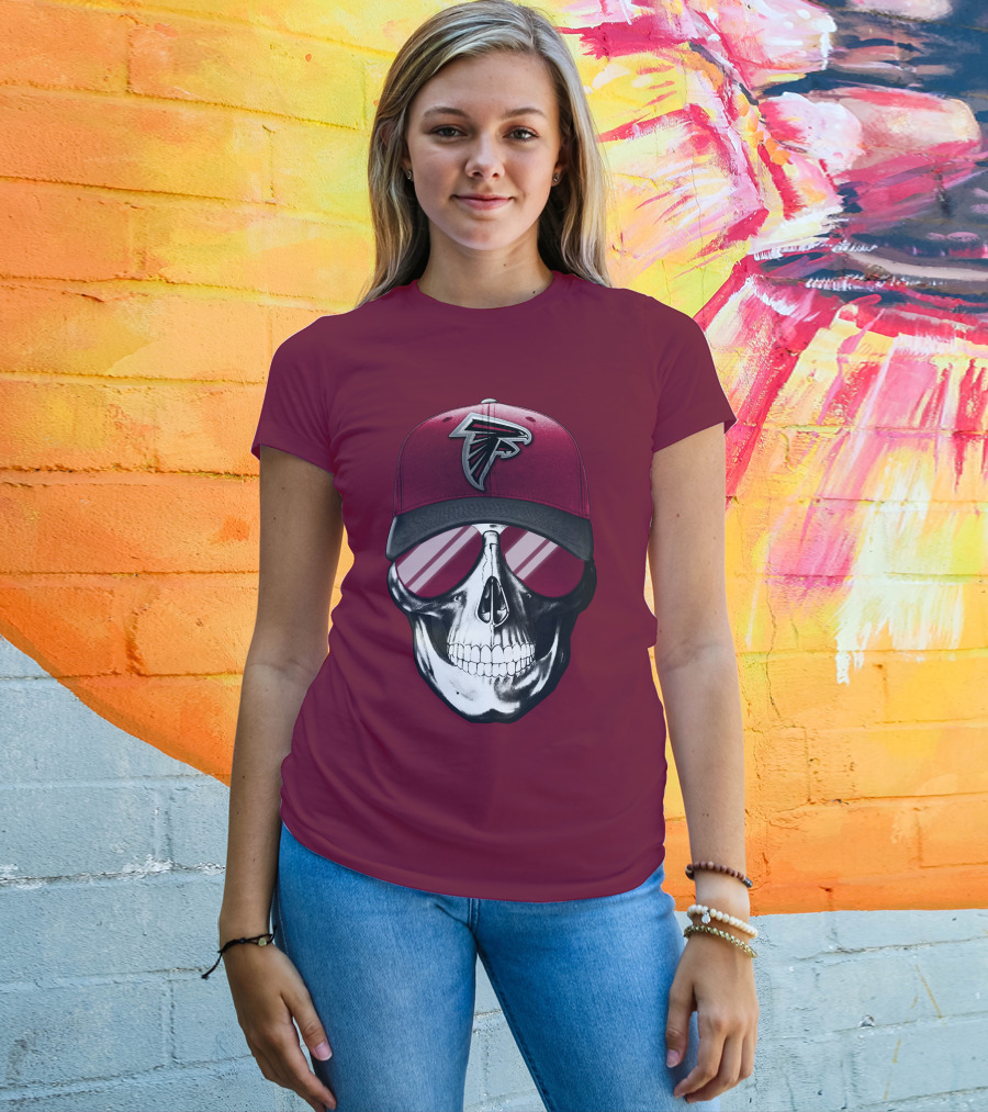 Atlanta Falcons Skull Cap With Reflective Glasses T-Shirt