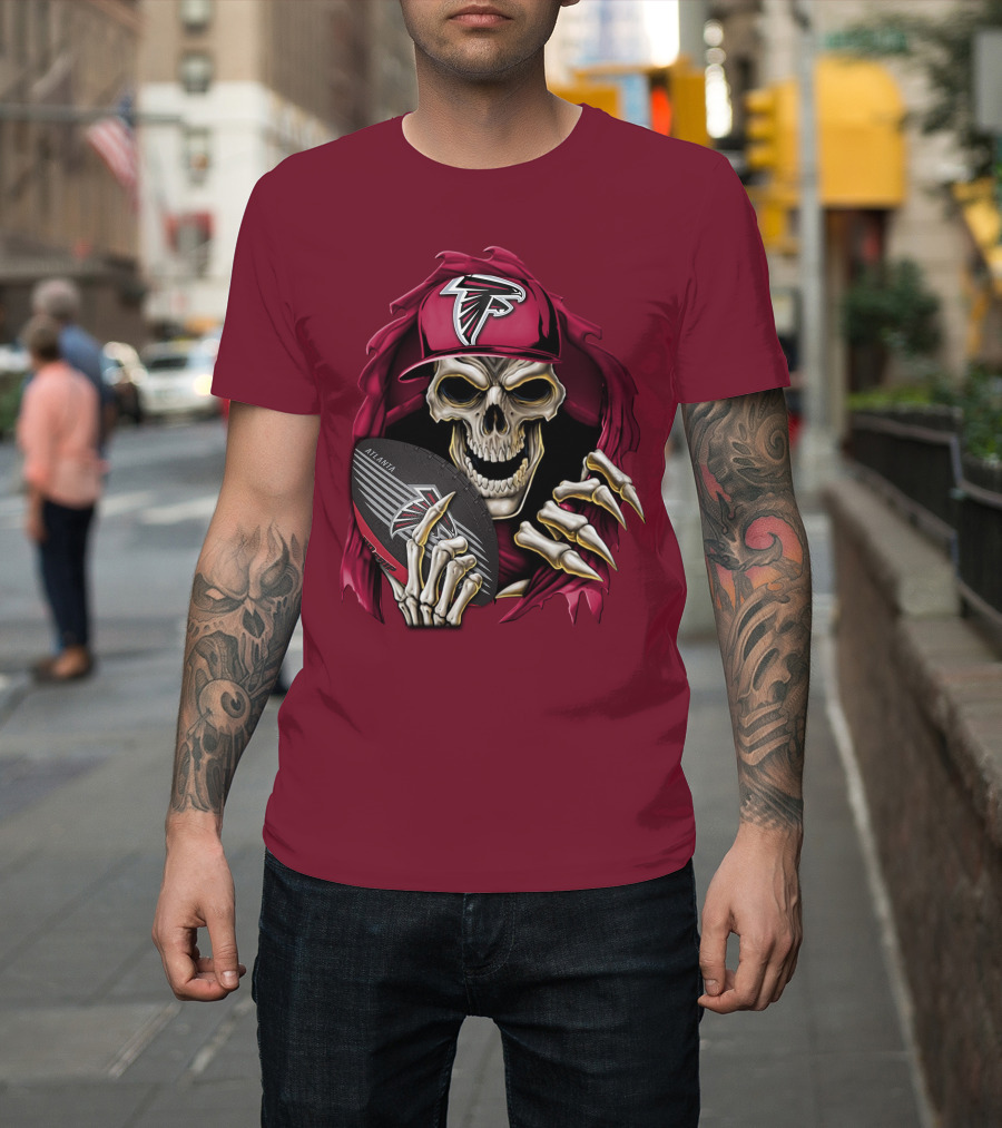 Skullbong Atlanta Falcons Skeleton With Football And Cap T-Shirt