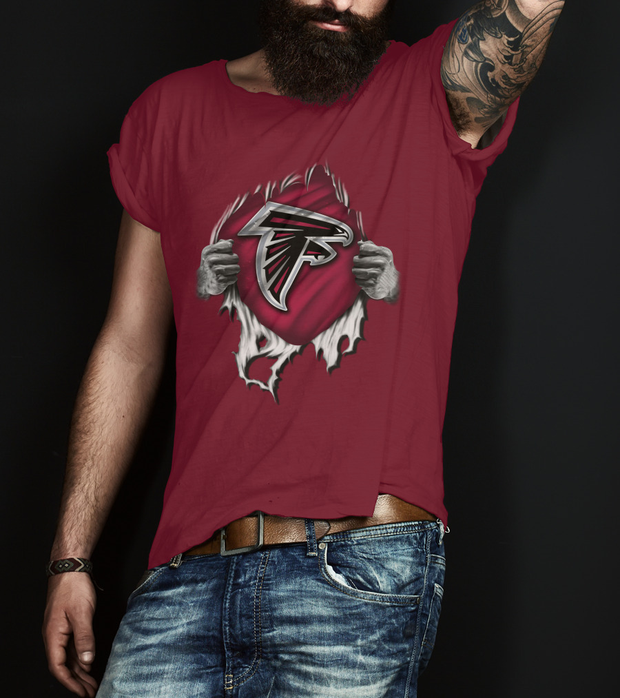 Torn Atlanta Falcons Logo With Hands Emerging T-Shirt