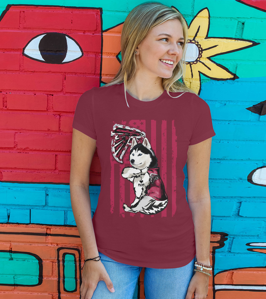 Siberian Husky I Love Mom Atlanta Falcons T-Shirt
