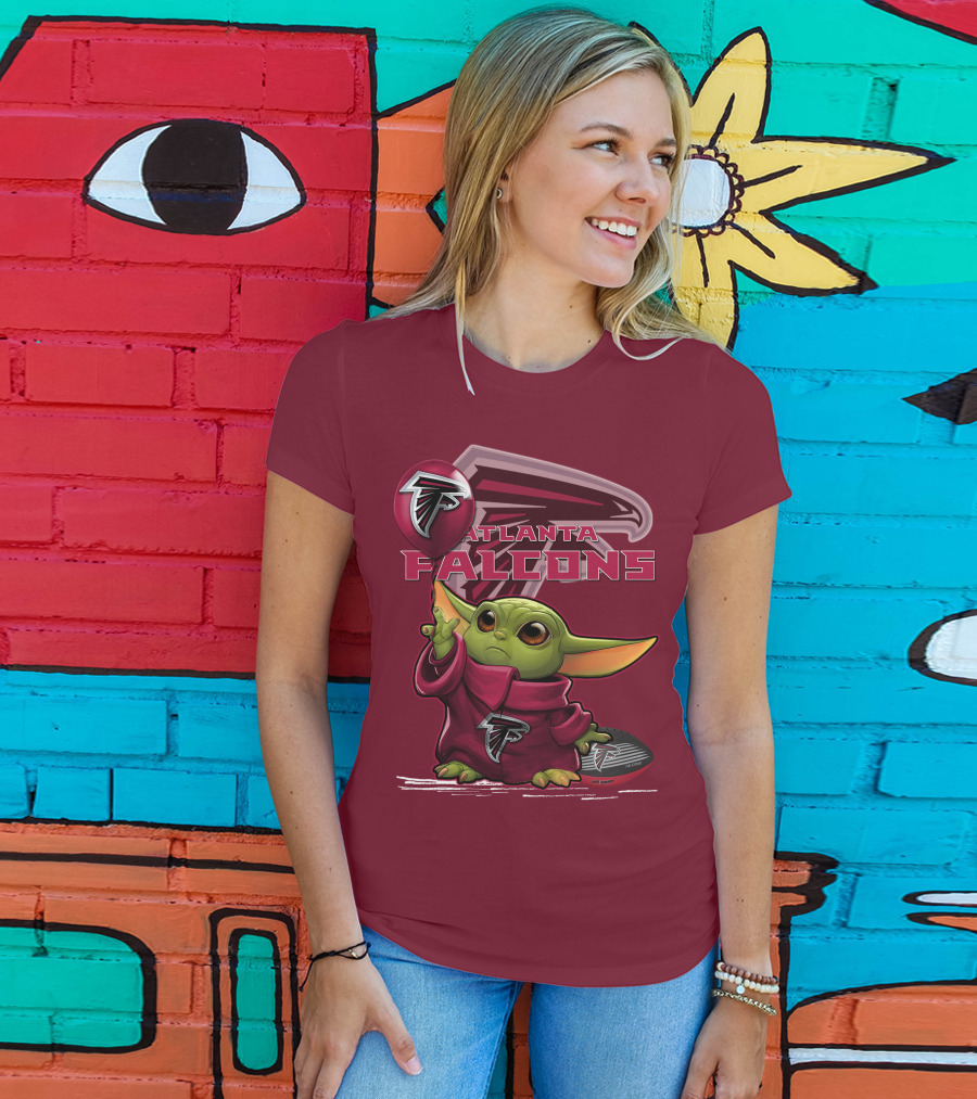 Baby Yoda Holding Atlanta Falcons Logo Balloon T-Shirt