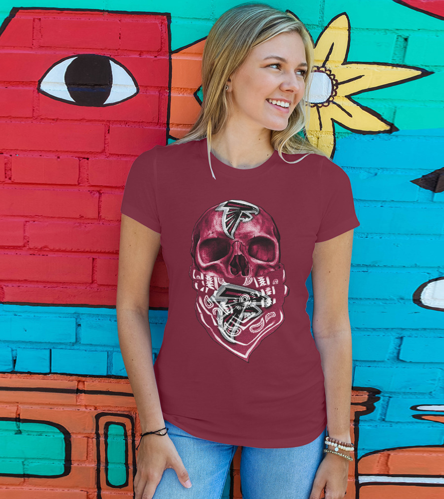 Skull With Atlanta Falcons Logos And Bandana T-Shirt