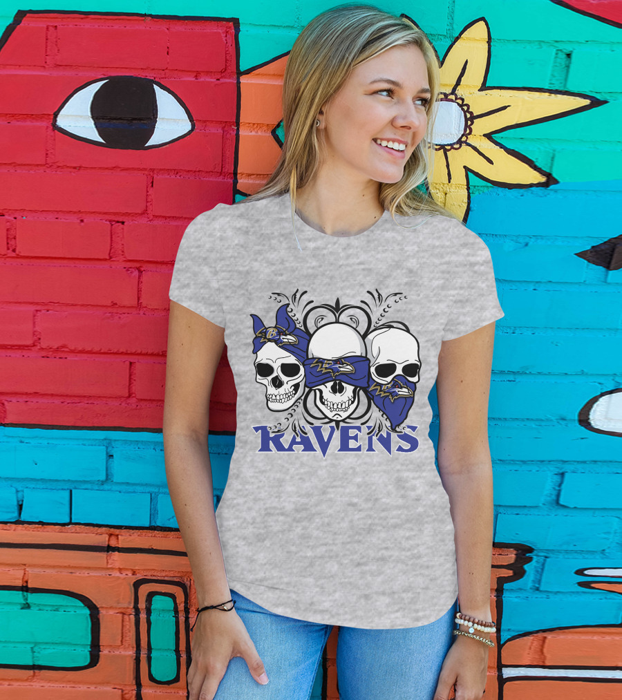 Ravens Three Skulls Bandana Baltimore Ravens T-Shirt