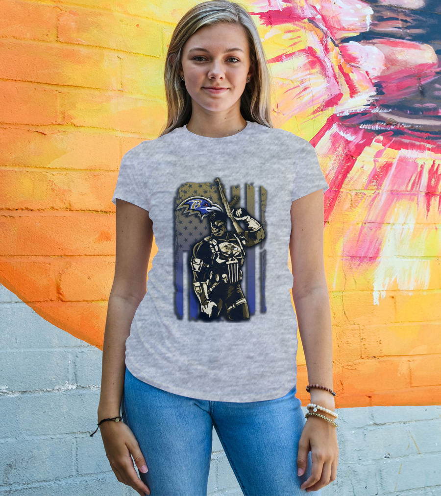 Baltimore Ravens Punisher Soldier Usa Flag T-Shirt