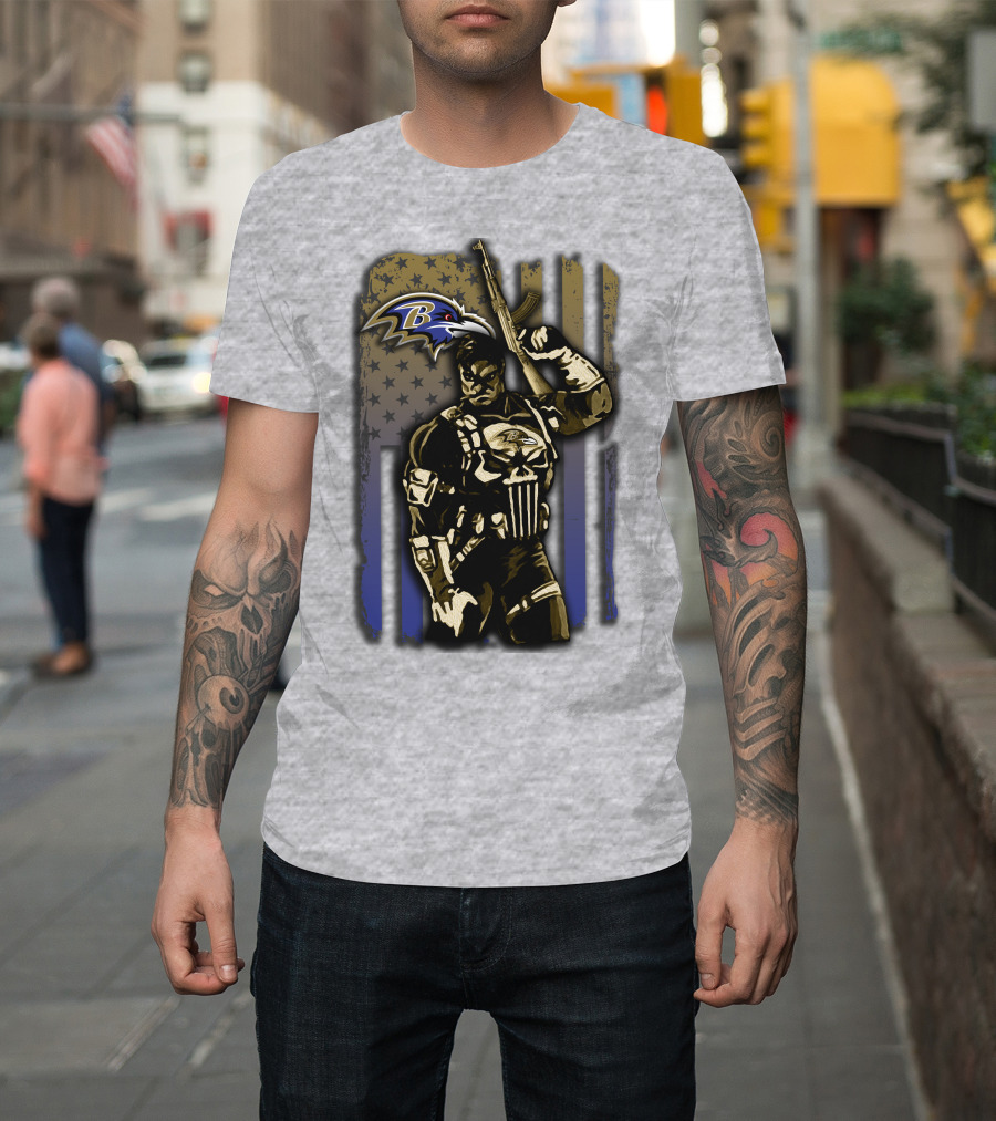 Baltimore Ravens Punisher Soldier Usa Flag T-Shirt