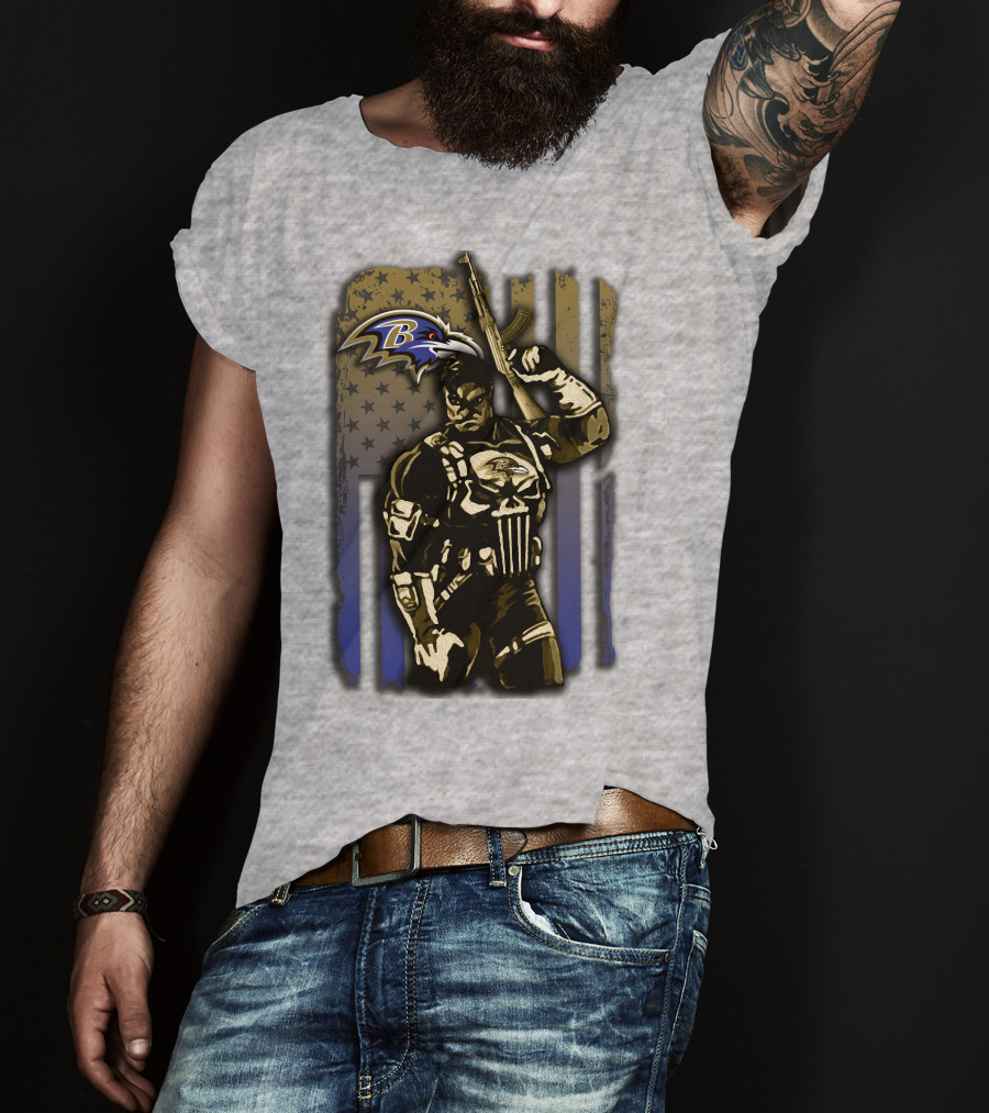 Baltimore Ravens Punisher Soldier Usa Flag T-Shirt