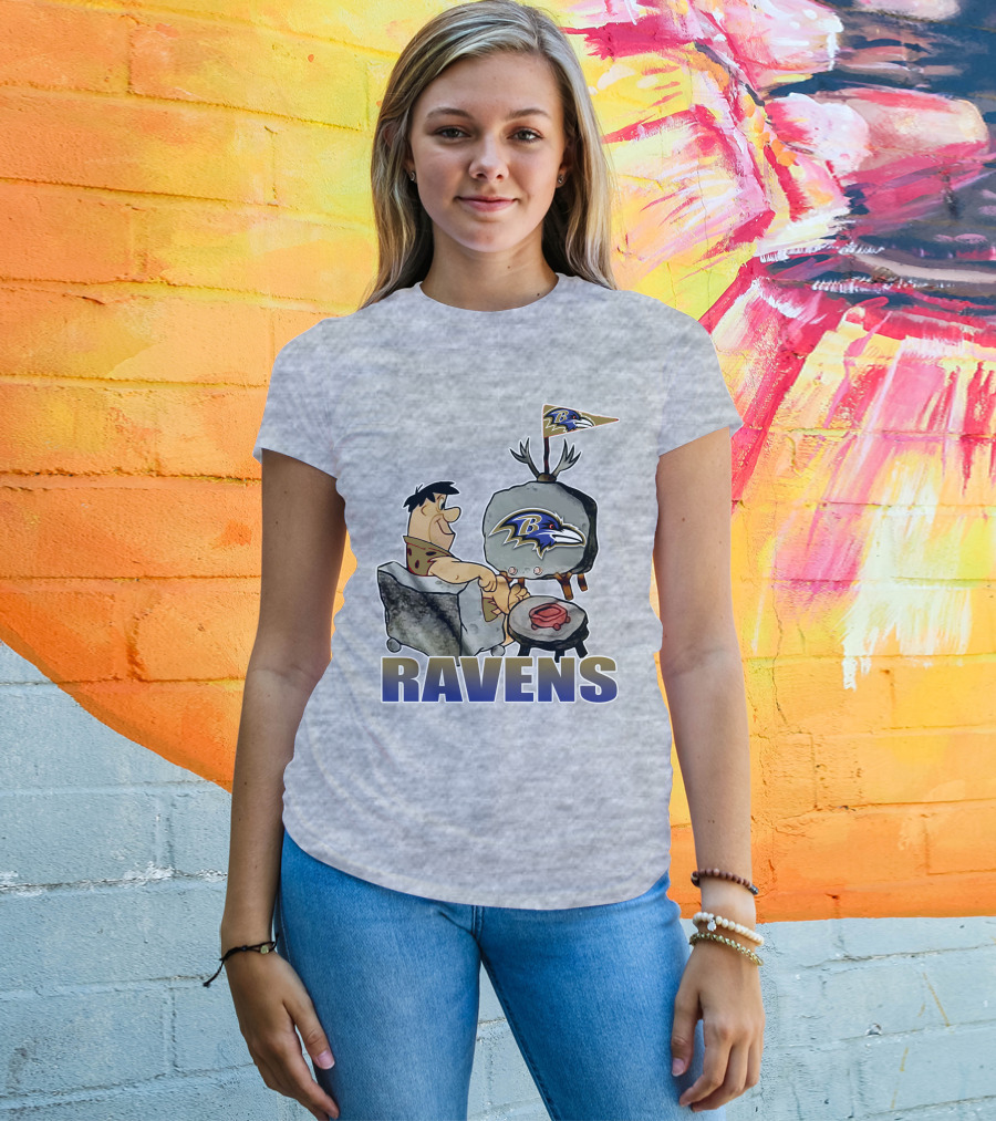 Baltimore Ravens Cartoon Character Watching Tv With Team T-Shirt
