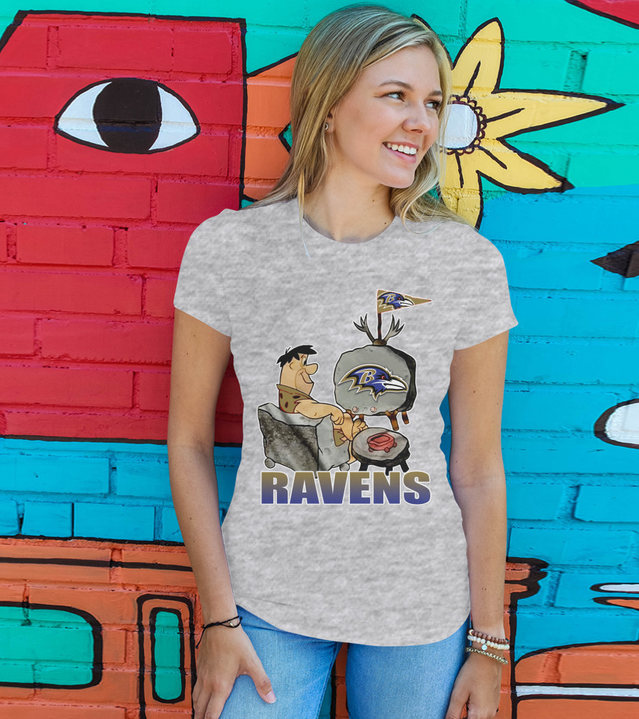 Baltimore Ravens Cartoon Character Watching Tv With Team T-Shirt