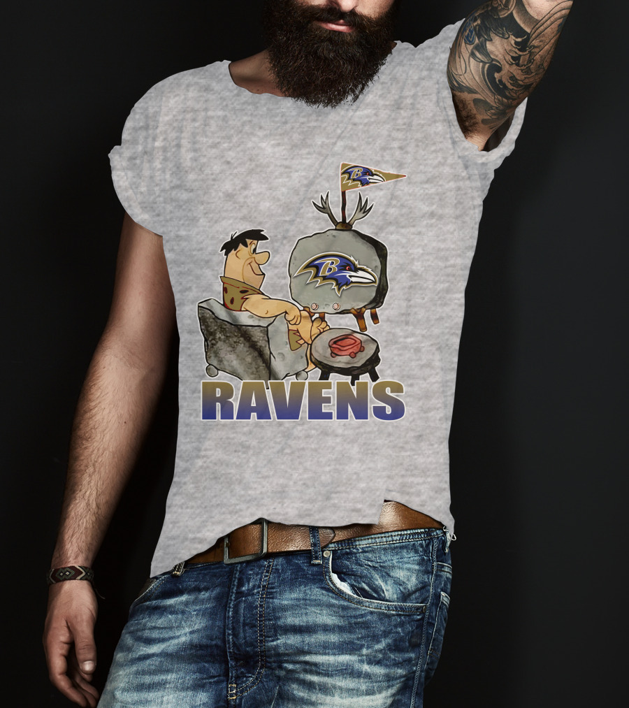 Baltimore Ravens Cartoon Character Watching Tv With Team T-Shirt