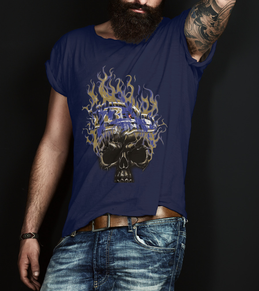 Baltimore Ravens Flaming Skull Logo T-Shirt