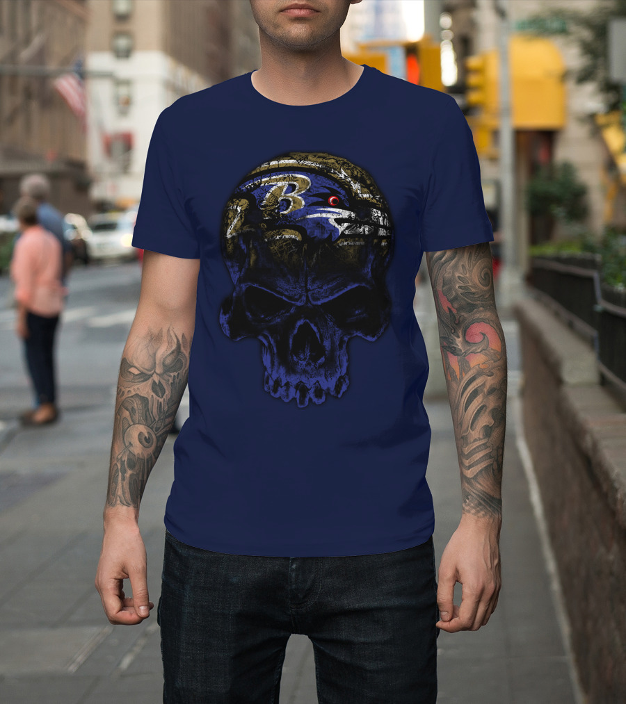 Baltimore Ravens 71 Skull Logo Art T-Shirt