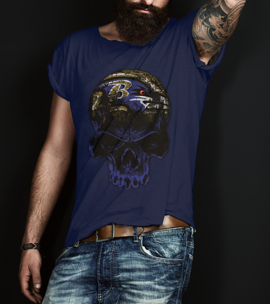 Baltimore Ravens 71 Skull Logo Art T-Shirt
