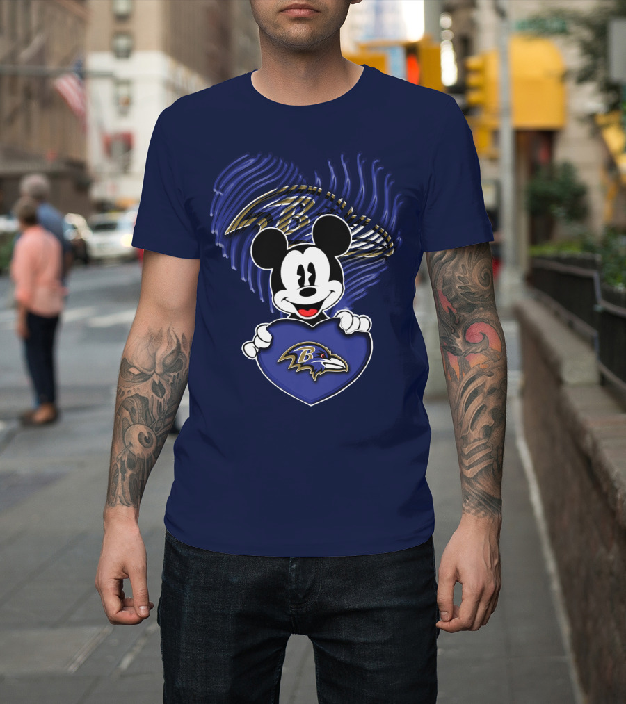 Mick Mouse Baltimore Ravens Heart Logo Fan T-Shirt