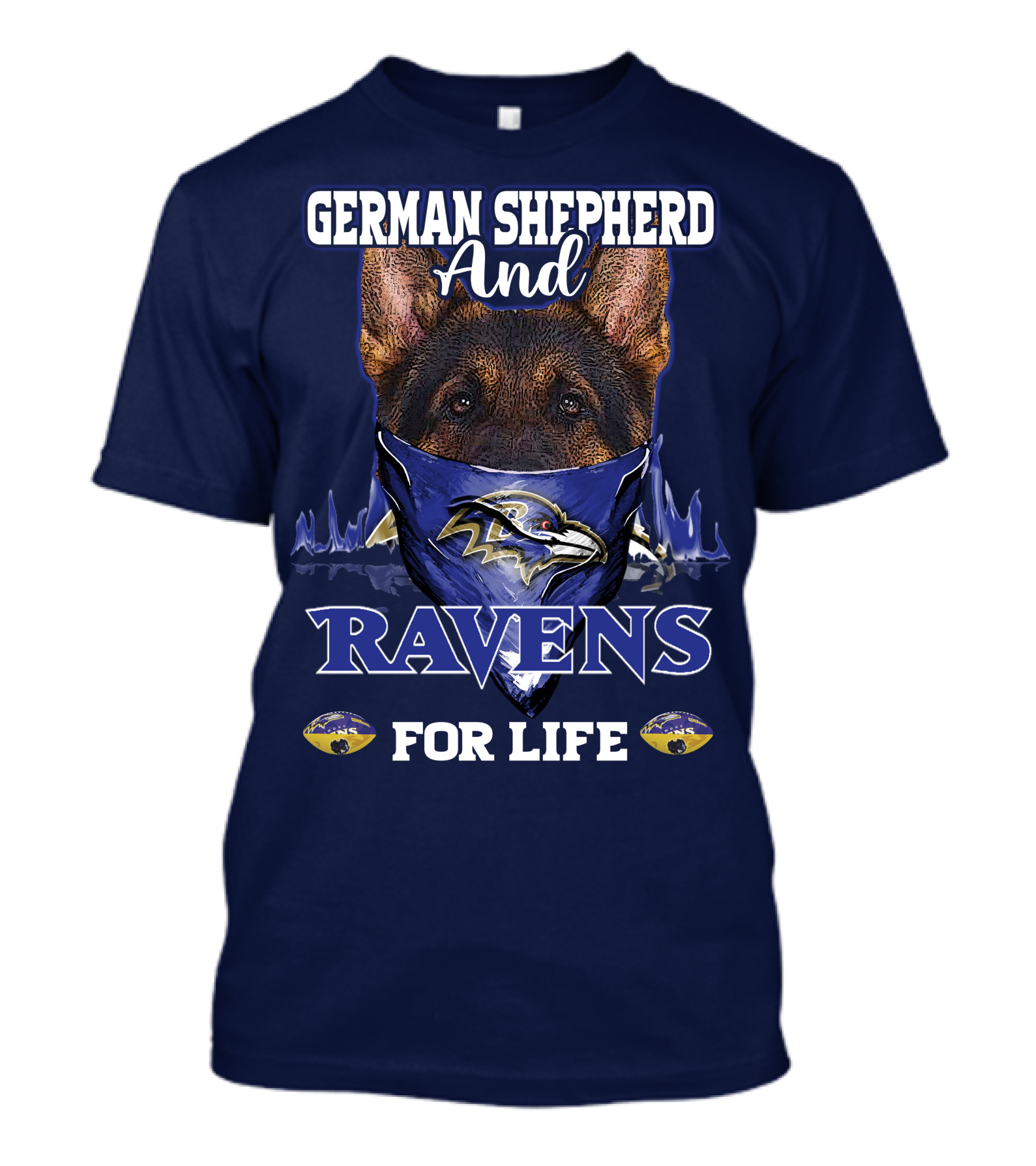 German Shepherd And Ravens For Life Baltimore Ravens T-Shirt
