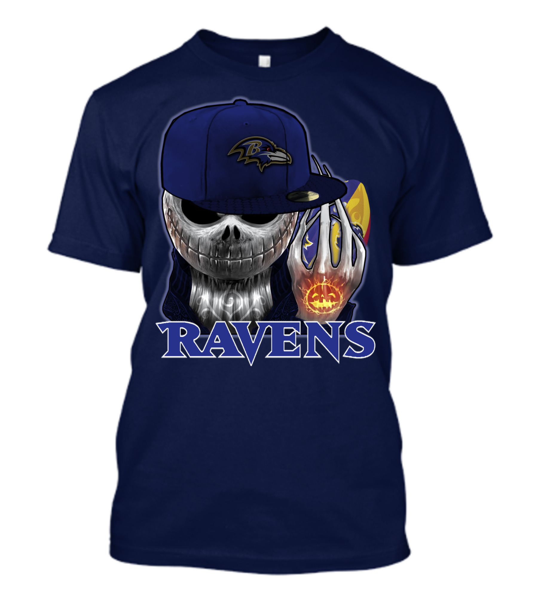 Jackskull Ravens Baltimore Football Logo And Pumpkin T-Shirt