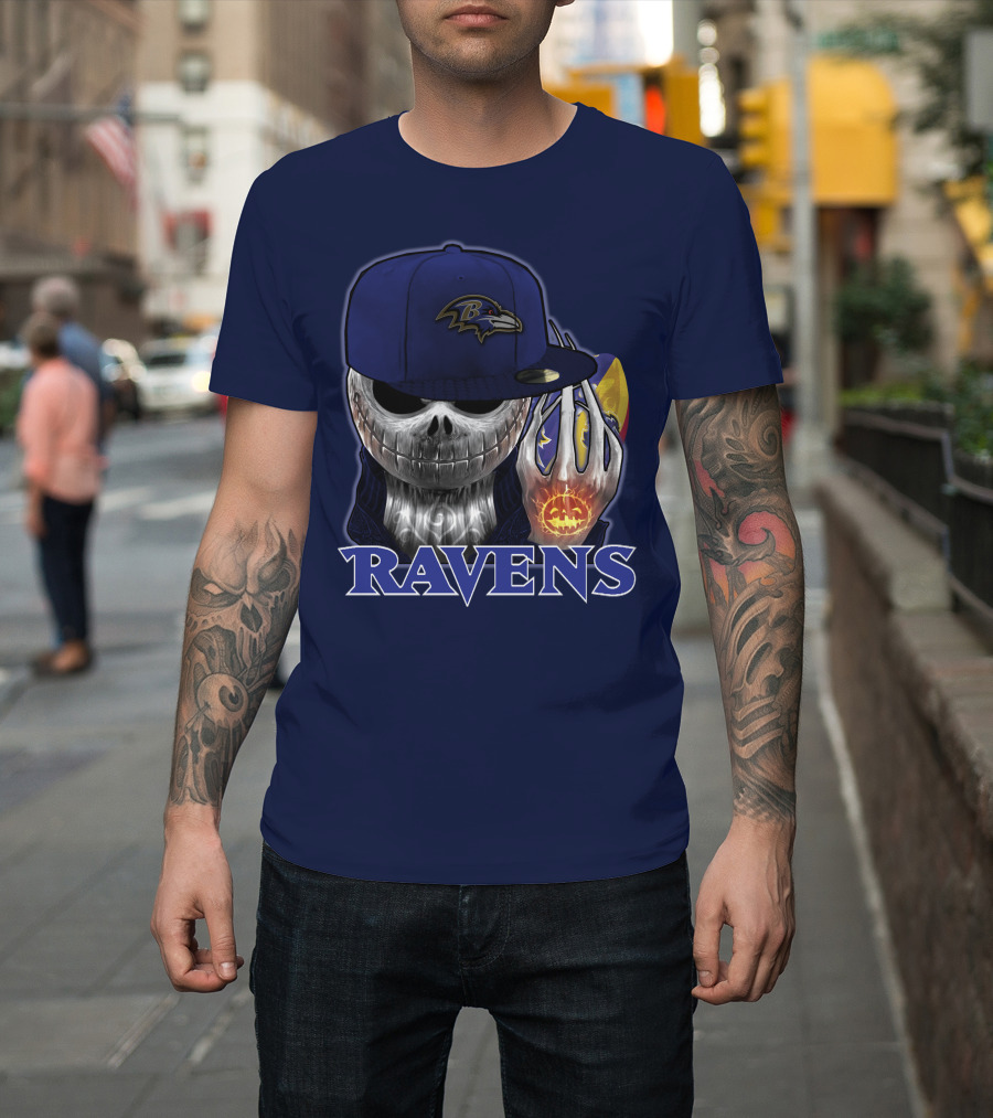 Jackskull Ravens Baltimore Football Logo And Pumpkin T-Shirt