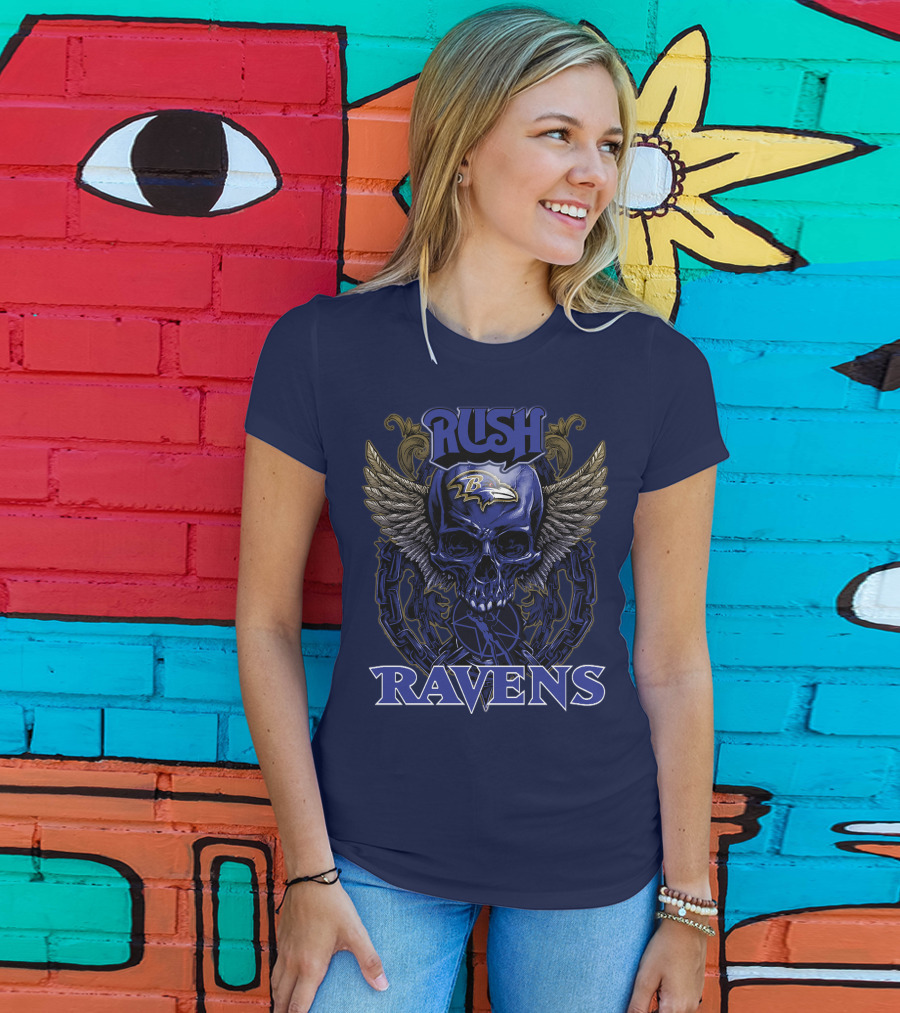 Rush Baltimore Ravens Skull Wings T-Shirt