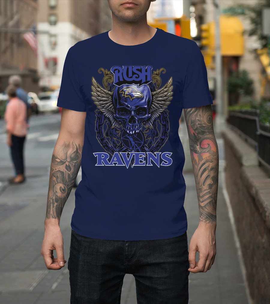 Rush Baltimore Ravens Skull Wings T-Shirt