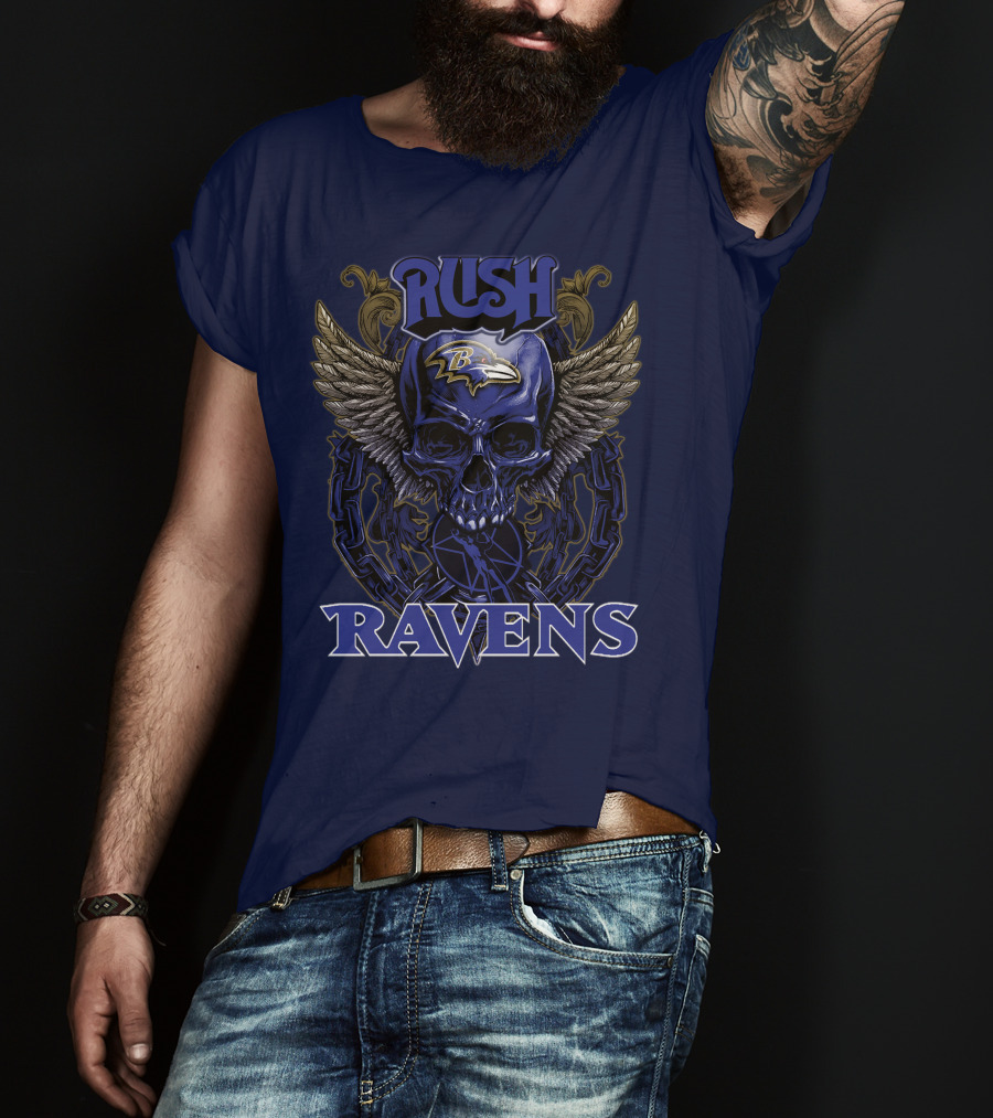 Rush Baltimore Ravens Skull Wings T-Shirt