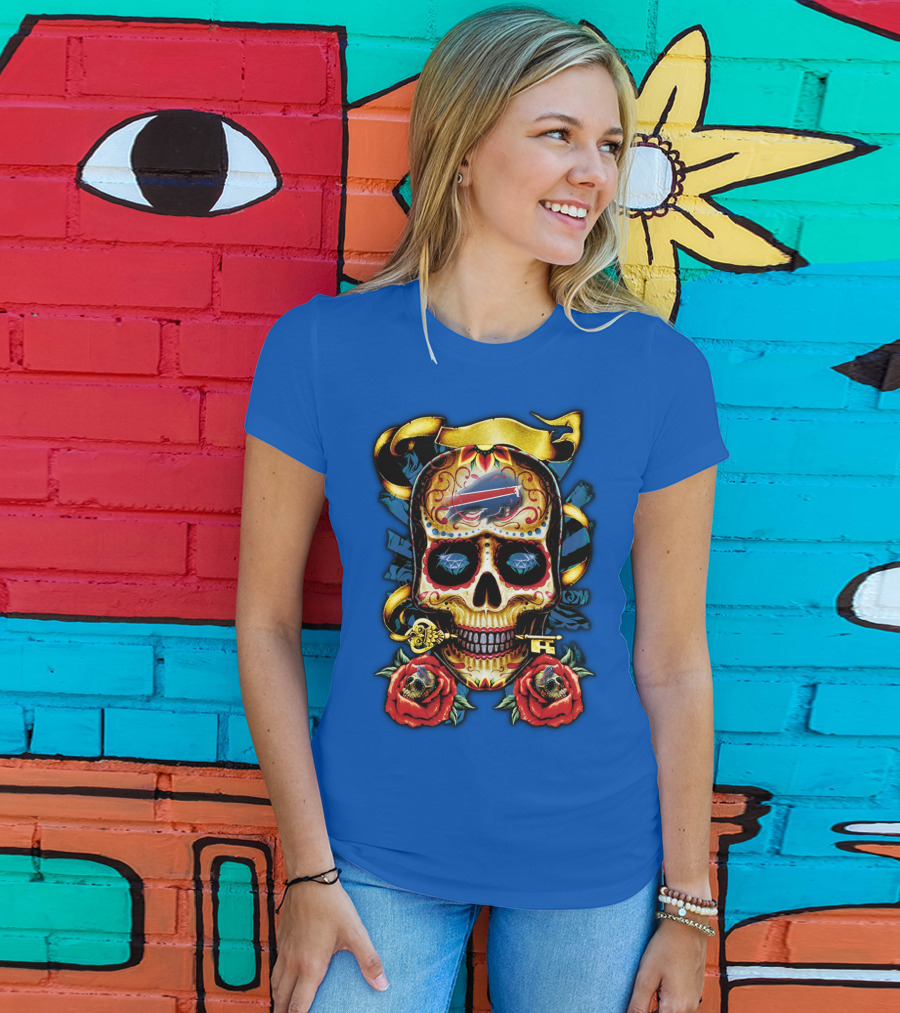 Buffalo Bills Sugar Skull Roses And Keys T-Shirt