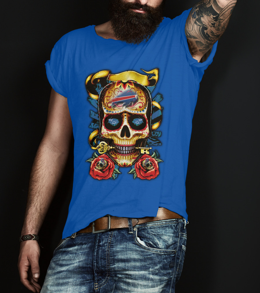 Buffalo Bills Sugar Skull Roses And Keys T-Shirt