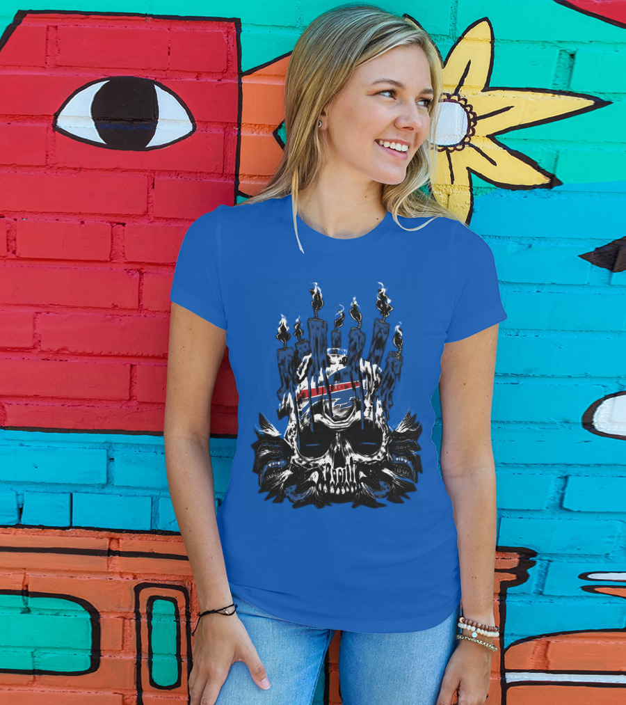 Buffalo Bills 40 Skull Flames Candles Nfl Team T-Shirt
