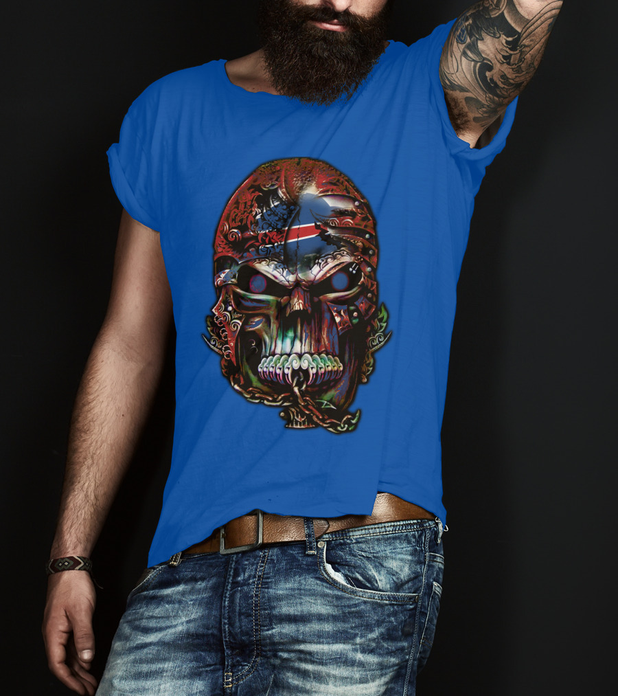 Buffalo Bills 53 Skull Art With American Flag And Tribal Elements T-Shirt