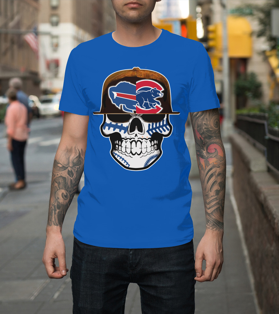 Buffalo Bills Chicago Cubs Skull T-Shirt