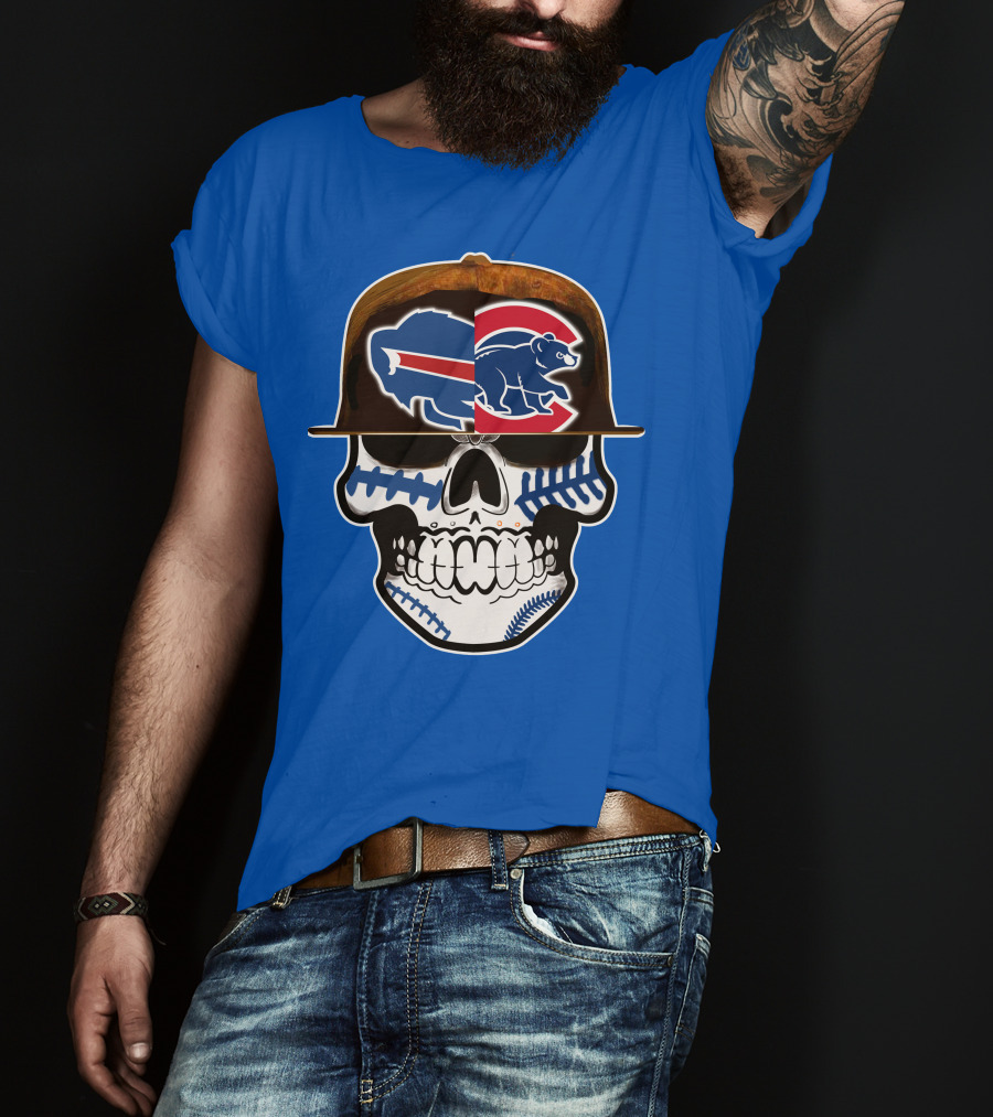 Buffalo Bills Chicago Cubs Skull T-Shirt