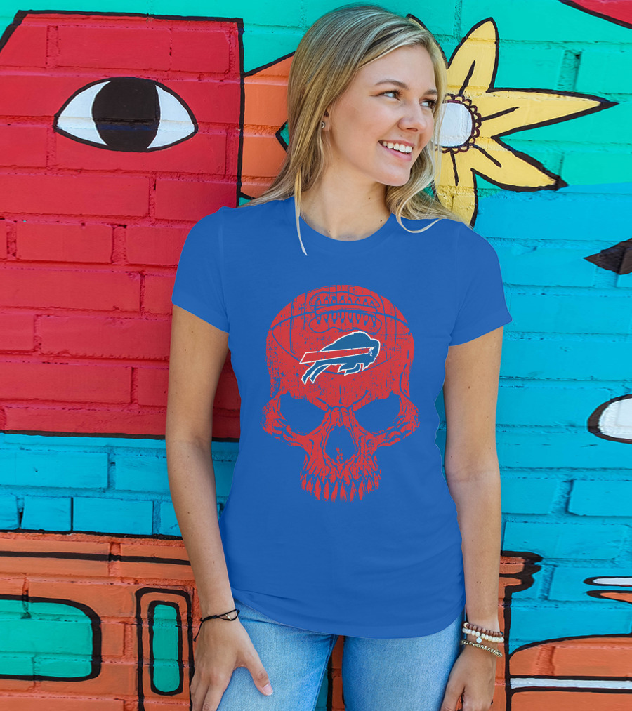 Buffalo Bills Skull Logo Football T-Shirt