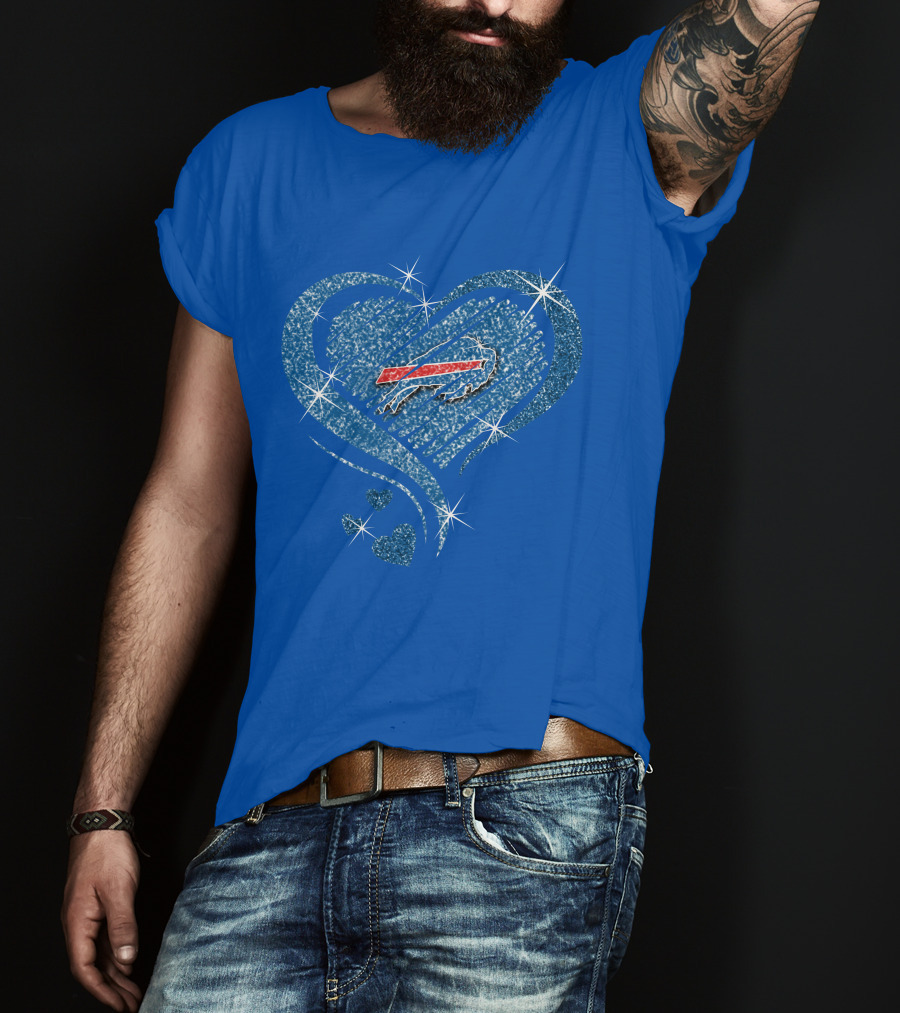 Buffalo Bills Heart Diamond Sparkle Logo Nfl Team Spirit T-Shirt