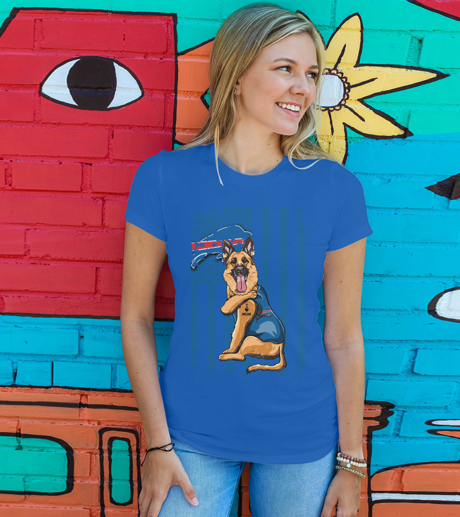 German Shepherd I Love Mom Buffalo Bills Fan Tattoo Art T-Shirt