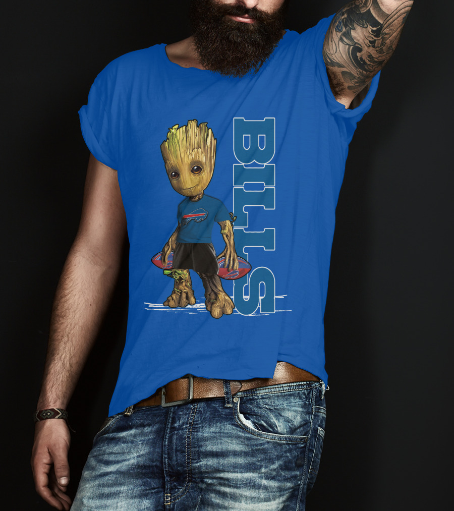 Groot Buffalo Bills Nfl Fan With Team Football Board T-Shirt