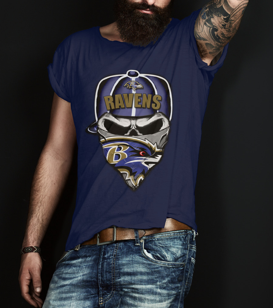 Baltimore Ravens Skull Bandana Hat T-Shirt