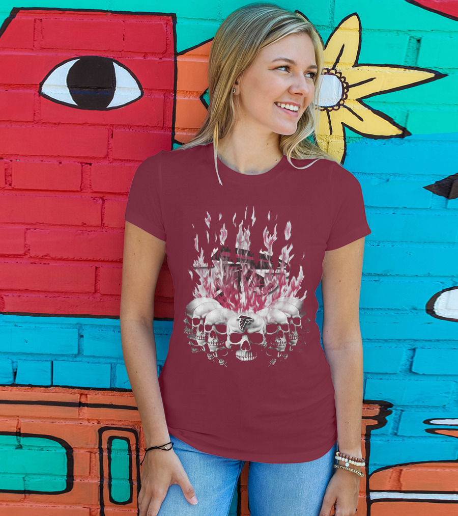 Atlanta Falcons Flaming Skulls Nfl Team Logo T-Shirt