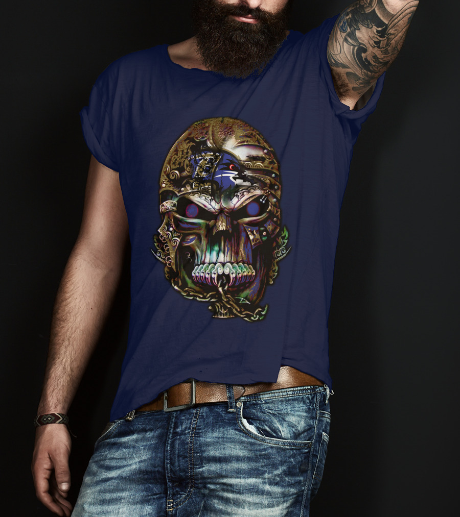 Baltimore Ravens 70 Skull Design With Ravens Logo And Metallic Elements T-Shirt