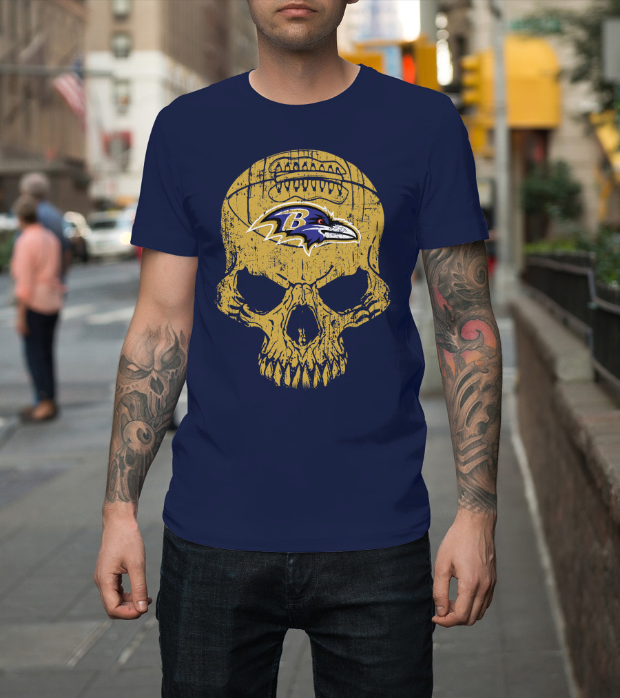 Baltimore Ravens Skull Football T-Shirt