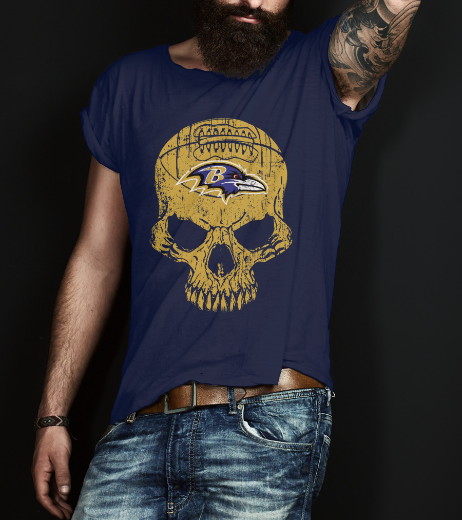 Baltimore Ravens Skull Football T-Shirt
