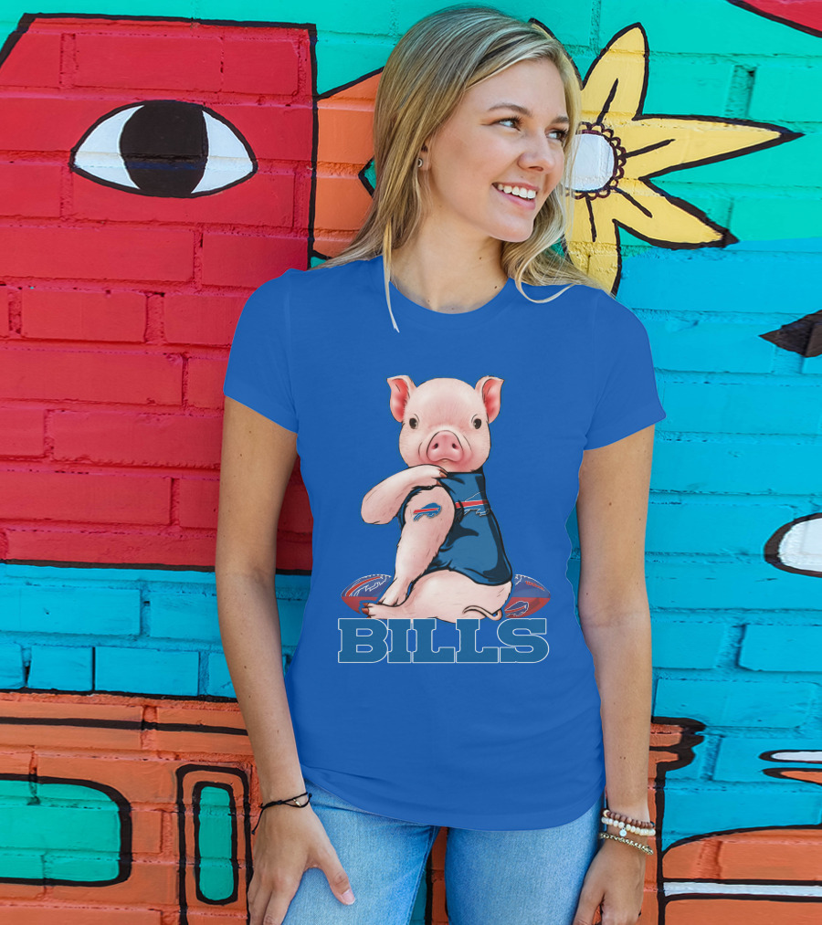 Pig Wearing Buffalo Bills Shirt On Football T-Shirt
