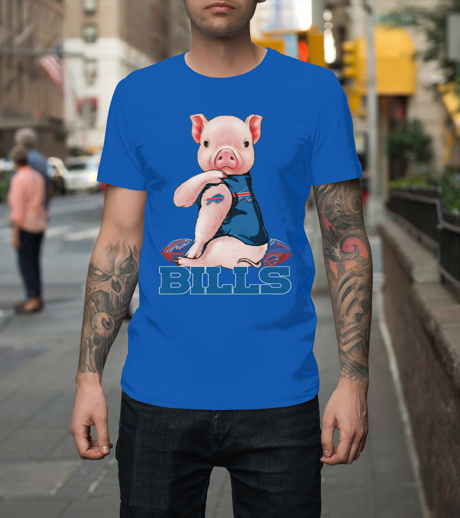 Pig Wearing Buffalo Bills Shirt On Football T-Shirt