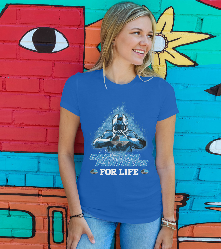 CAROLINA PANTHERS FOR LIFE Football Player Holding Helmet T-Shirt