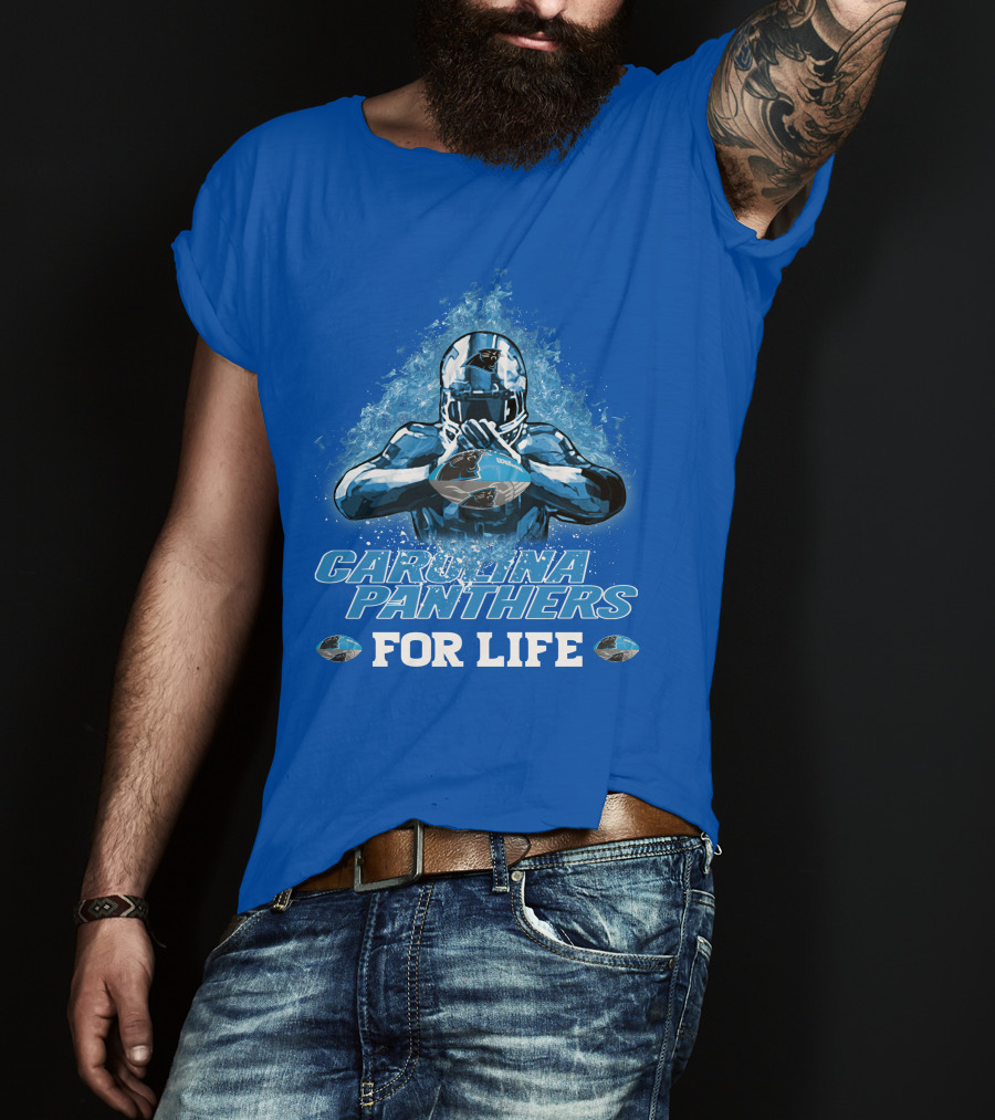 CAROLINA PANTHERS FOR LIFE Football Player Holding Helmet T-Shirt