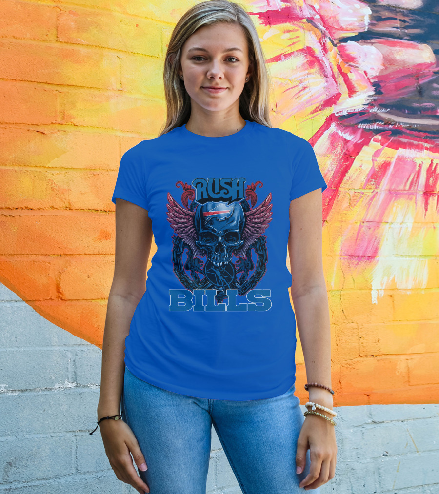 Rush Buffalo Bills Skull With Wings And Chains T-Shirt