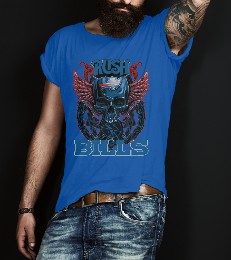 Rush Buffalo Bills Skull With Wings And Chains T-Shirt