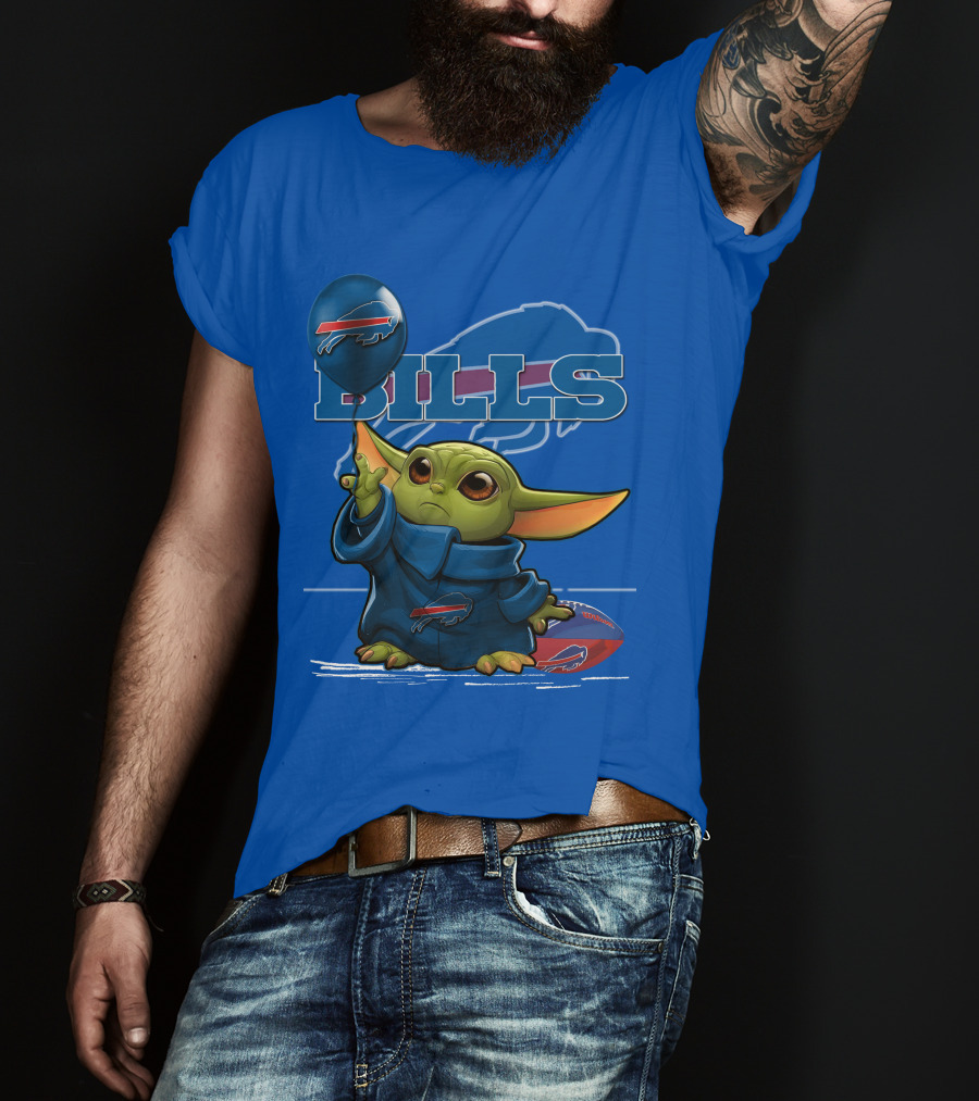 Yoda V1 Buffalo Bills Baby Alien Holding Buffalo Bills Balloon Football T-Shirt