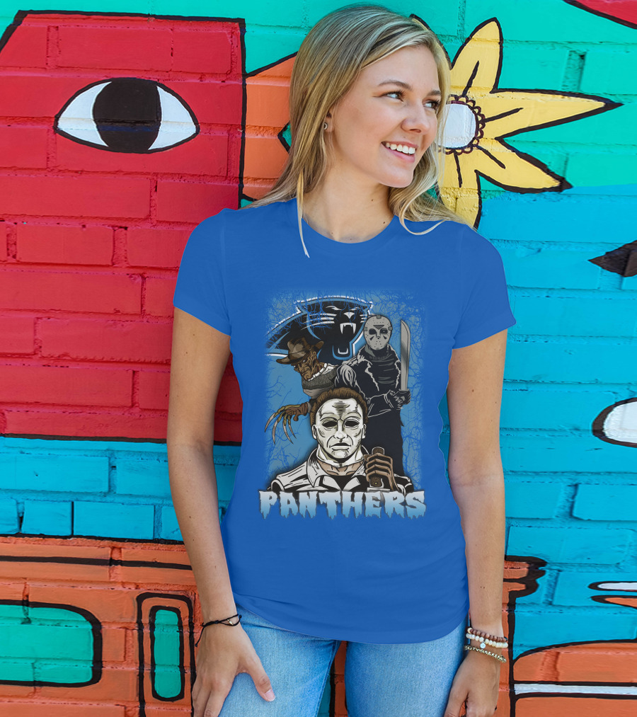 Carolina Panthers Horror Movie Villains Mashup T-Shirt