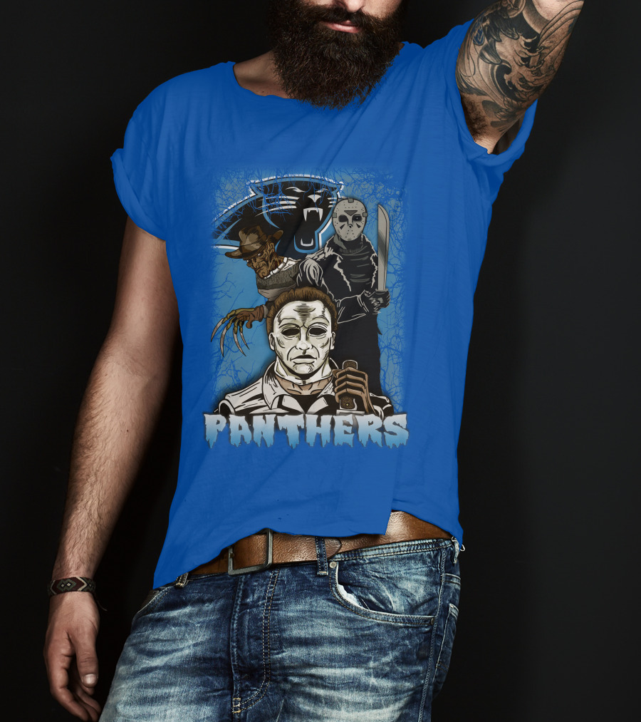 Carolina Panthers Horror Movie Villains Mashup T-Shirt