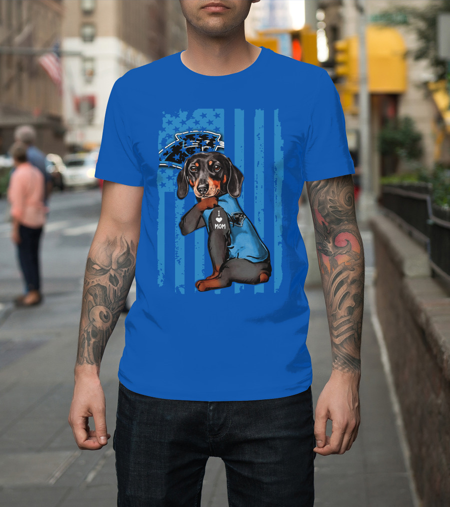 Dachshund I Love Mom Carolina Panthers Flag Stars T-Shirt